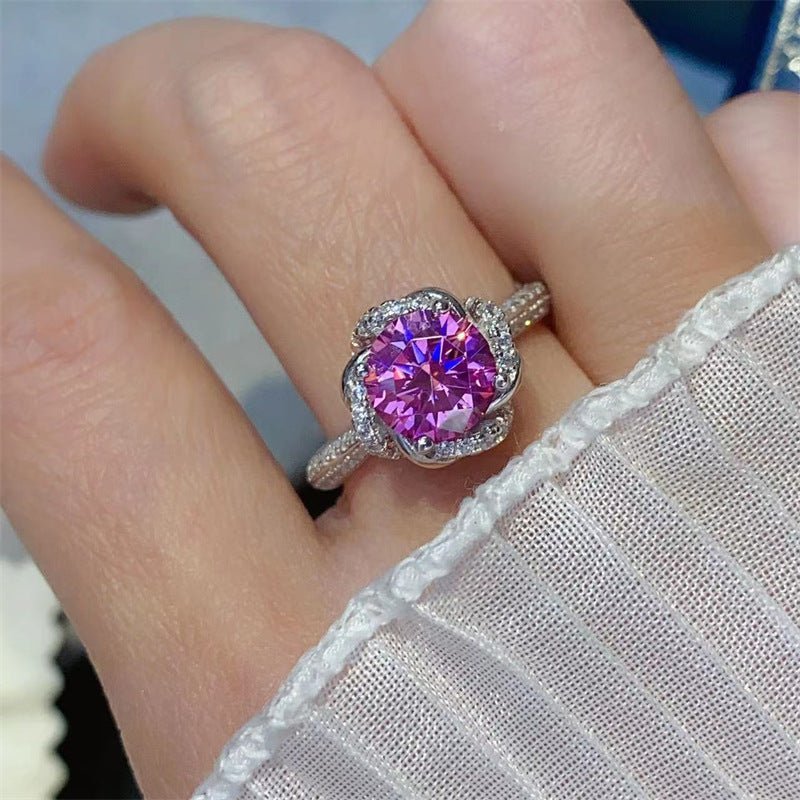 Pink Moissanite Halo Ring for Women, Floral U-Shape Engagement Promise Ring, 1 Carat or 2 Carat – view 4