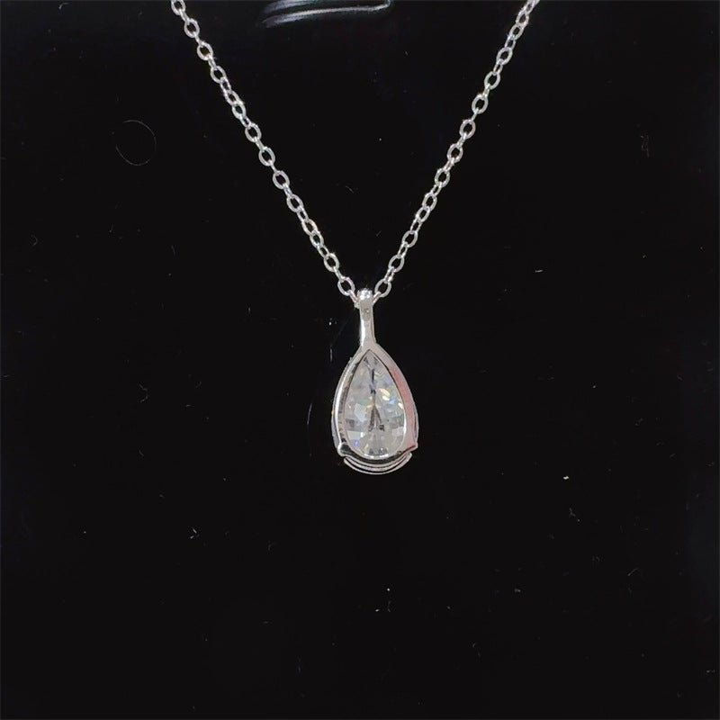 Teardrop Moissanite Pendant Necklace for Women, White Tone Clavicle Chain, 3 Carat Pear Drop Necklace – view 4