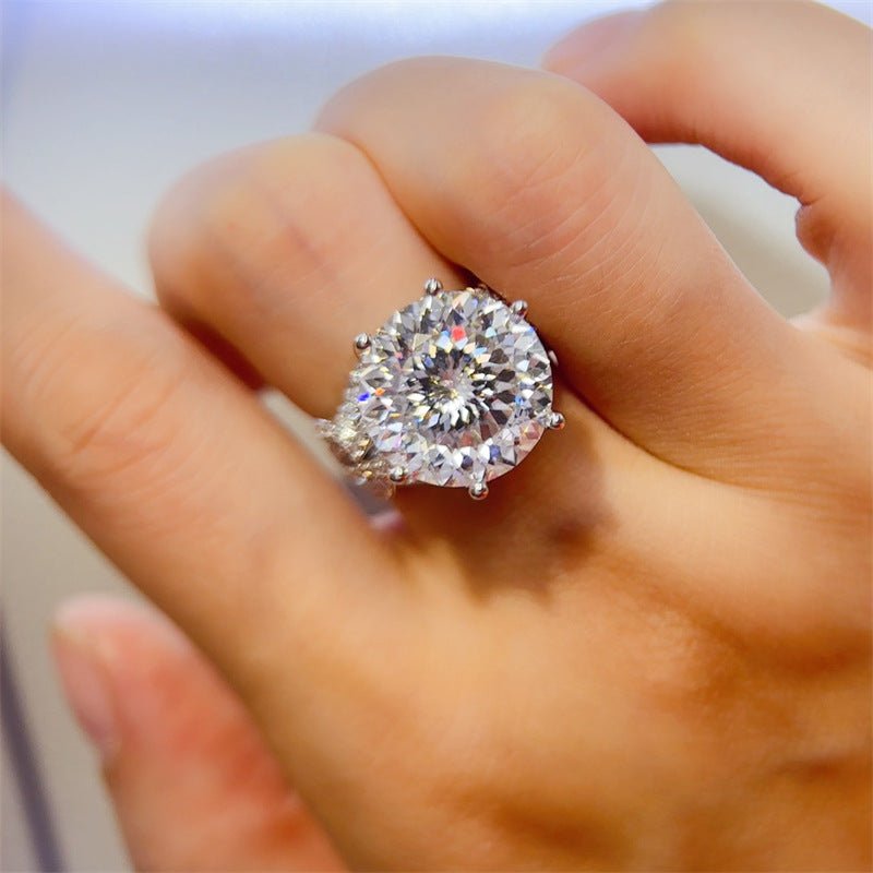 10 Carat Round Cut Moissanite Ring for Women, Large Solitaire Engagement Ring with Pavé Band – view 4