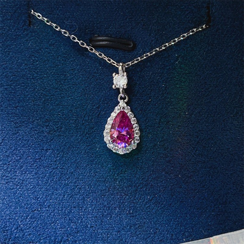 Teardrop Halo Pendant Necklace with Chain, Pink or Green Stone Drop Necklace for Women – view 4