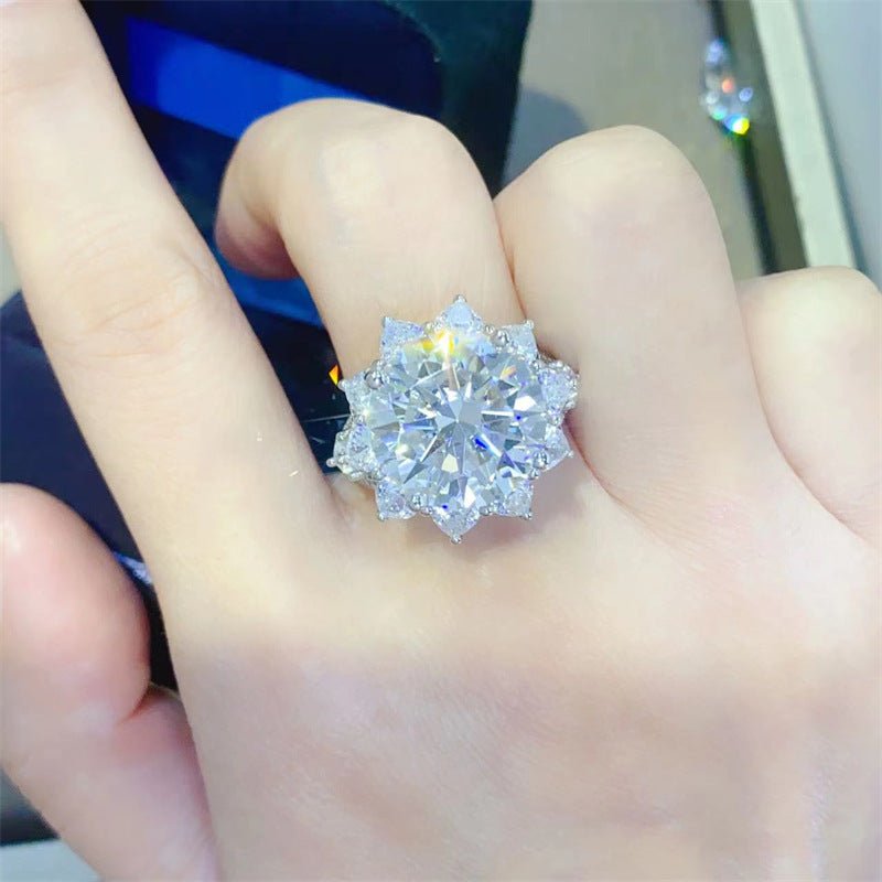 Moissanite Halo Ring for Women, 3 Carat or 10 Carat Flower Cluster Engagement Ring, White-Tone U-Shaped Band – view 4