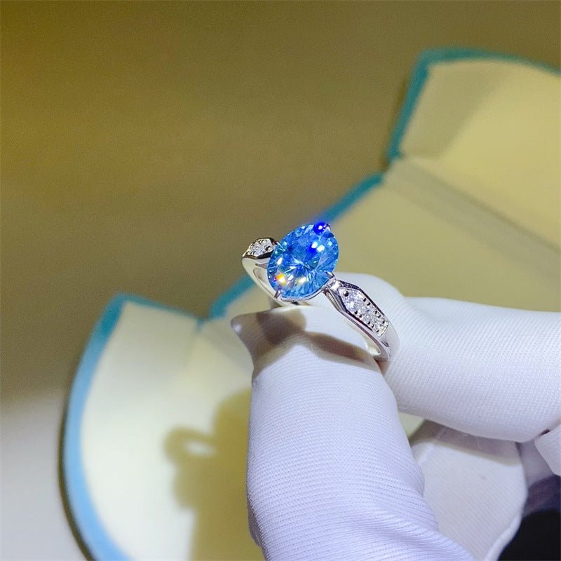 Blue Moissanite Ring for Women, Round Solitaire Style Ring with Side Accent Detail, Size 9-20 – view 4