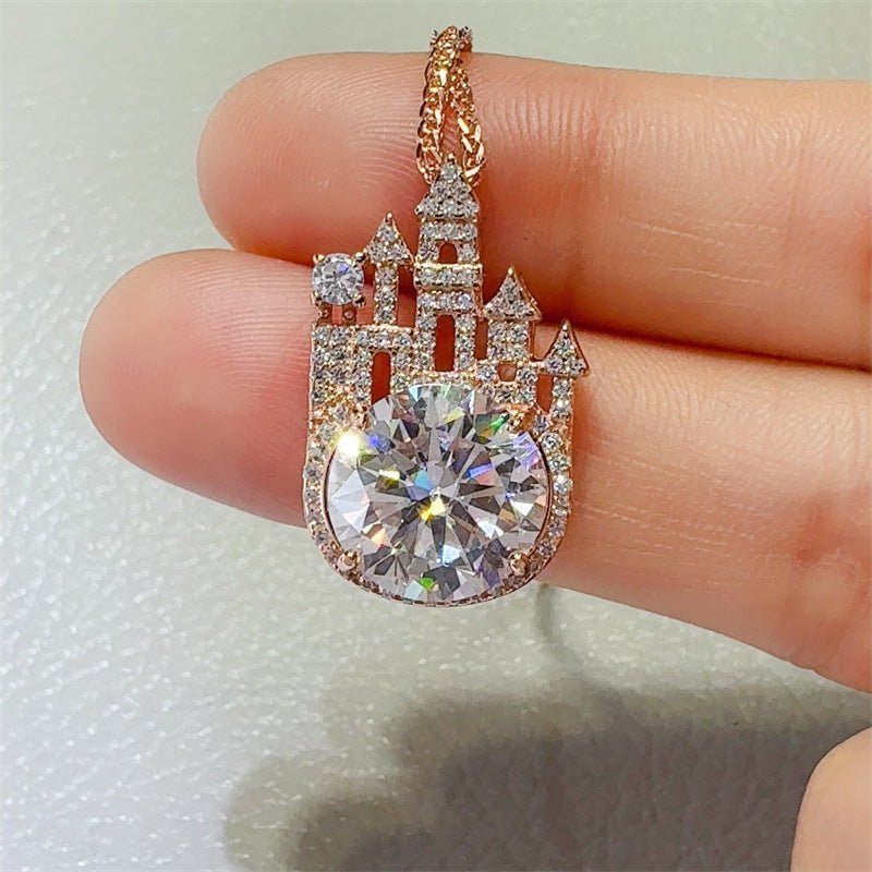 Castle Moissanite Pendant Necklace with Chain, 5 Carat U-Shape Iced Castle Necklace – view 4