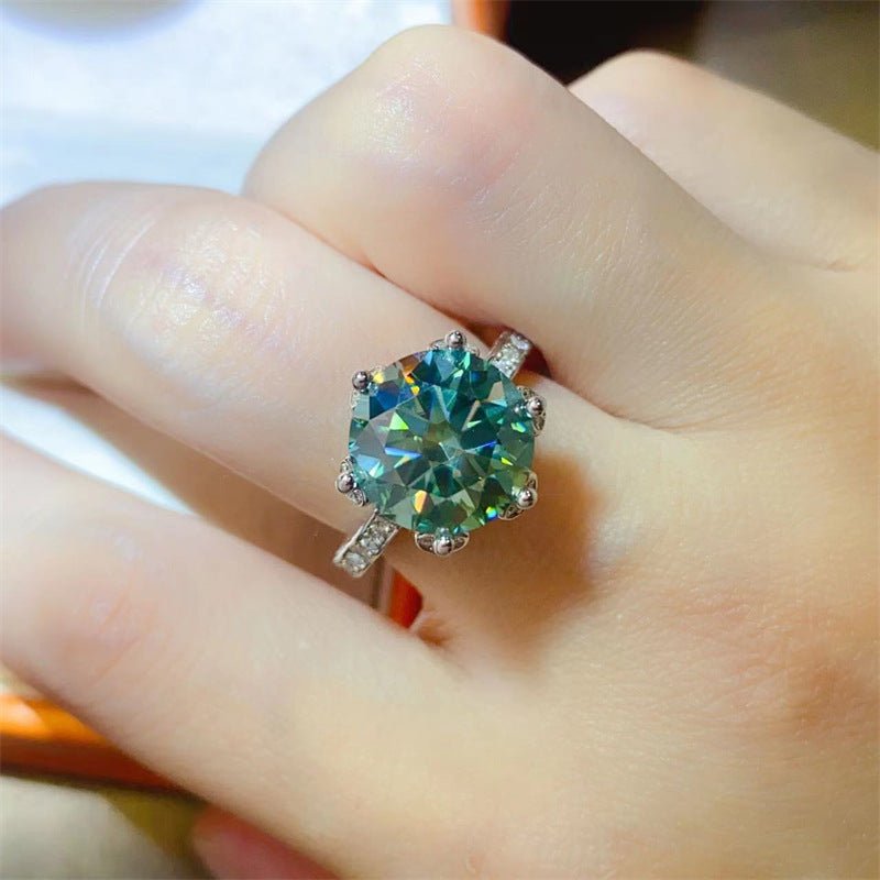 5 Carat Green Moissanite Ring for Women, Geometric U Shape Halo Engagement Ring – view 4