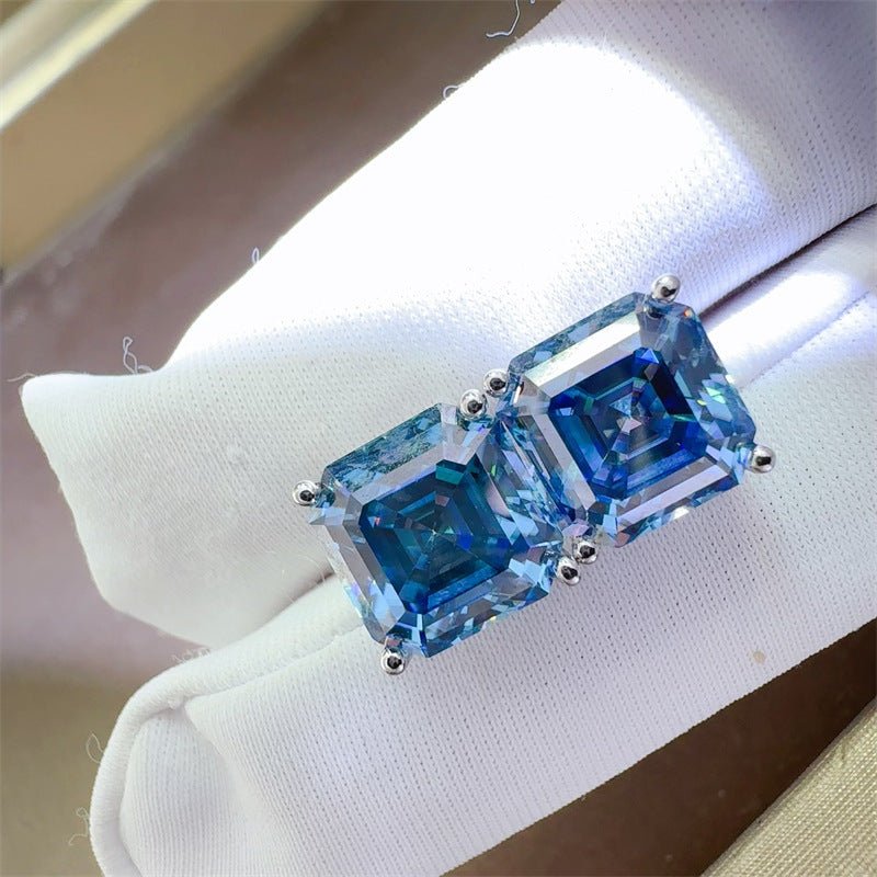 Blue Asscher-Cut Moissanite Stud Earrings – image 4