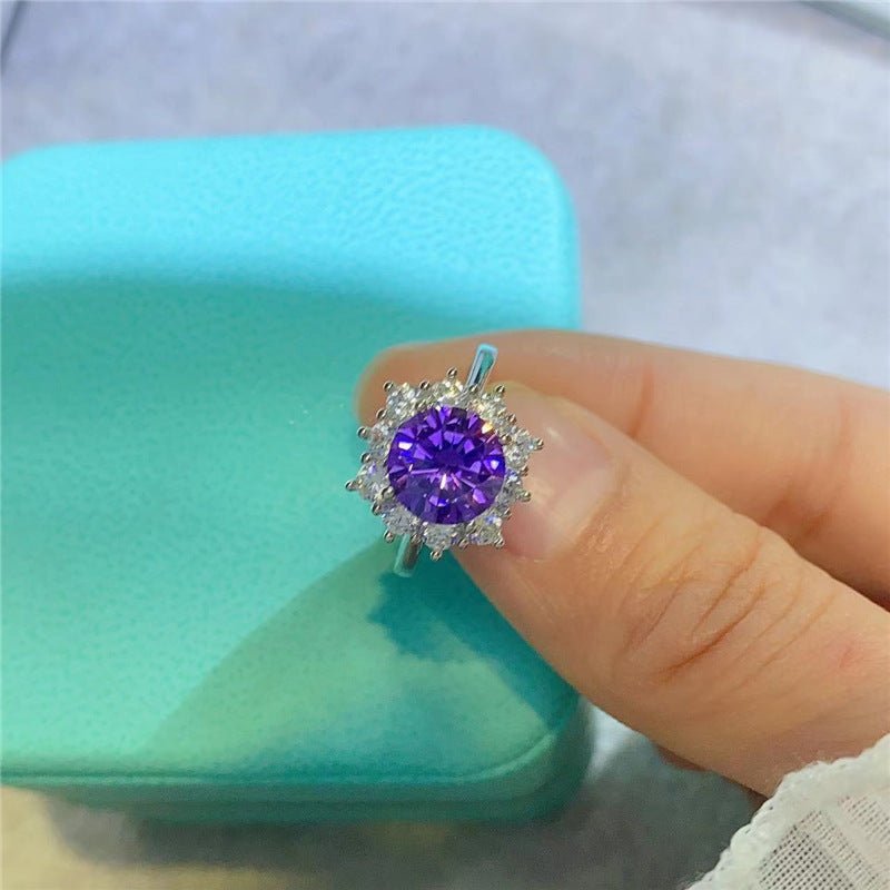 Purple Moissanite Halo Ring for Women, Oval Cut Promise & Engagement Ring, Gift for Her – view 4