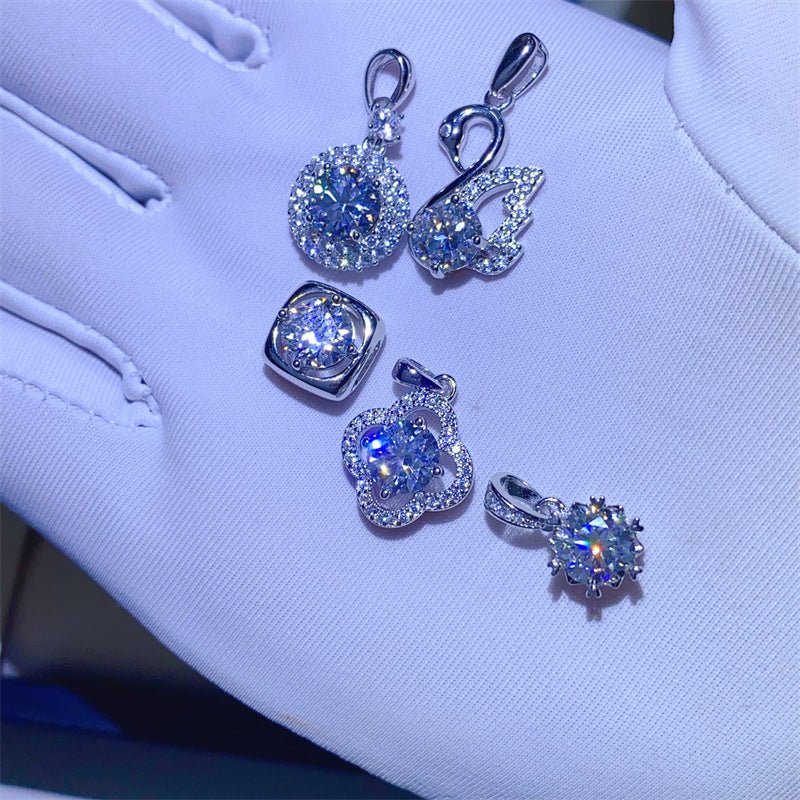 Moissanite Ring & Pendant Collection – U Shape Halo Ring, Swan, Clover and Solitaire Pendant Styles – view 4