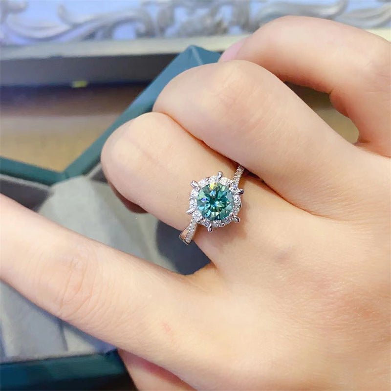 Green Moissanite Halo Ring for Women, Round Cut Engagement Ring, Promise Ring, Size 9-19 – view 4
