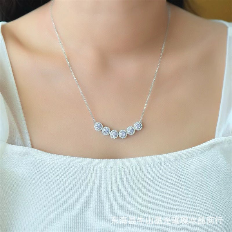 925 Silver Moissanite Necklace with Five Round Cluster Pendant, Geometric Collarbone Chain for Bridal, Evening, and Party Wear – view 4