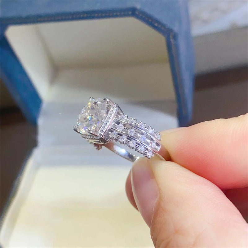 2 Carat Moissanite Ring for Women, Round Cut Split Shank Halo Engagement Ring – view 4