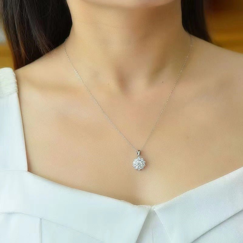 Moissanite Flower Halo Pendant Necklace for Women, Round Floral Cluster Charm, 0.5 to 5 Carat Look – view 4