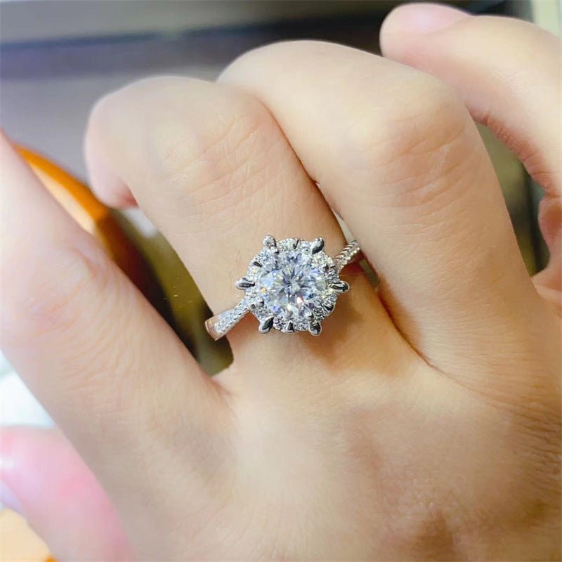 1 Carat Moissanite Ring for Women, Geometric Engagement Ring, Halo and Four Prong Promise Ring, European Commuter Style – view 4