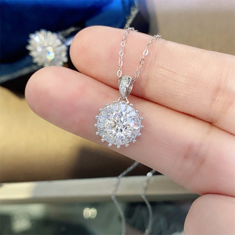 Moissanite Sunflower Jewelry Set Necklace Pendant Ring Stud Earrings Geometric Halo Gift Set for Women – view 4