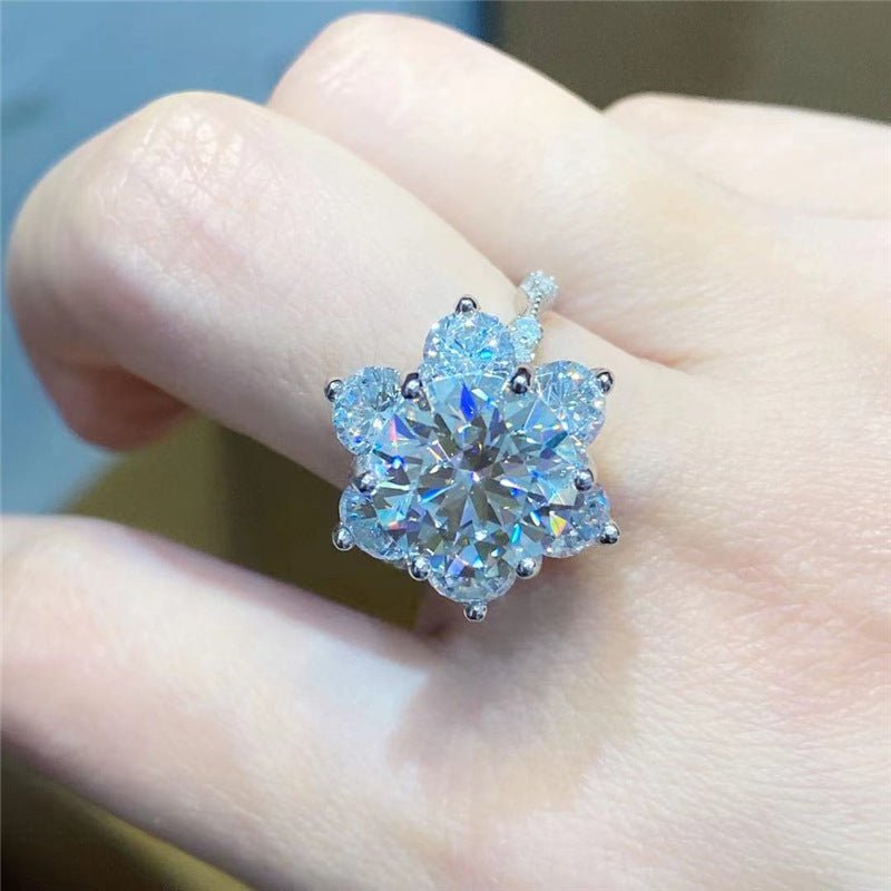 VVS Moissanite Flower Cluster Ring, Adjustable Open Band, Size 9-19 – view 4