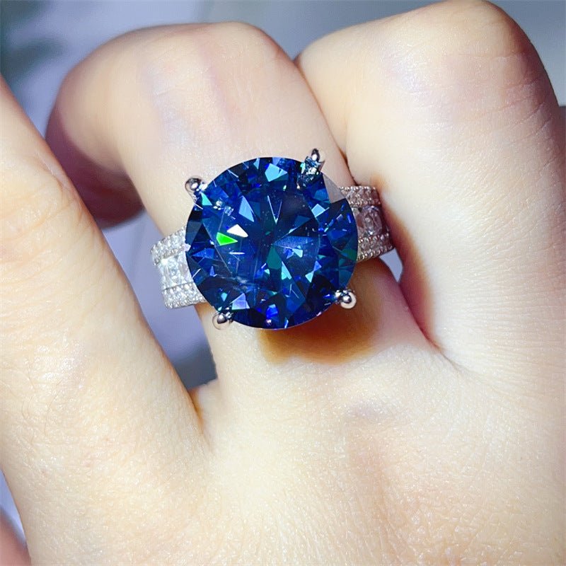 10 Carat Moissanite Ring with Triple Row Pavé Band, Round Statement Engagement Ring – view 21