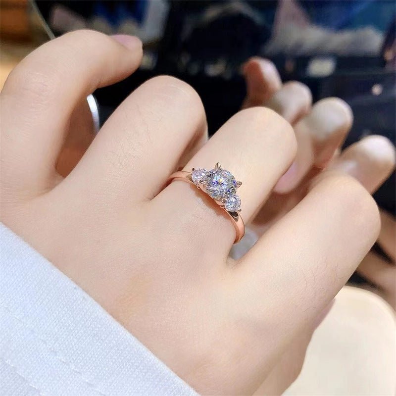 Moissanite Ring for Women, Round Floral Three-Stone Promise Engagement Ring, 1ct/2ct Options, Sizes 9-19 – view 4