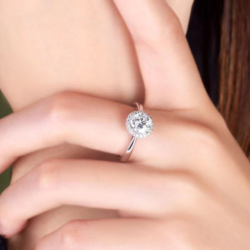 VVS1 Moissanite Round Halo Ring for Women, Promise, Engagement & Wedding Style – view 4