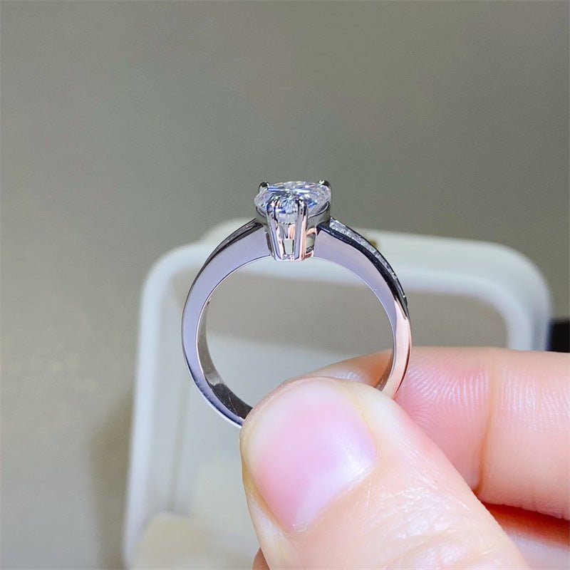 Pear Cut Moissanite Ring with Baguette Band, 18K Gold D Color Style Ring for Women – view 4
