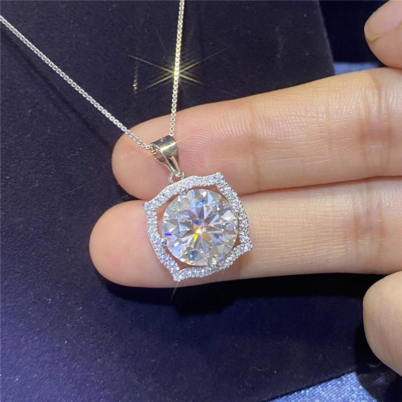 Moissanite Pendant Necklace, Square Halo Round Cut Gift Jewelry – view 4