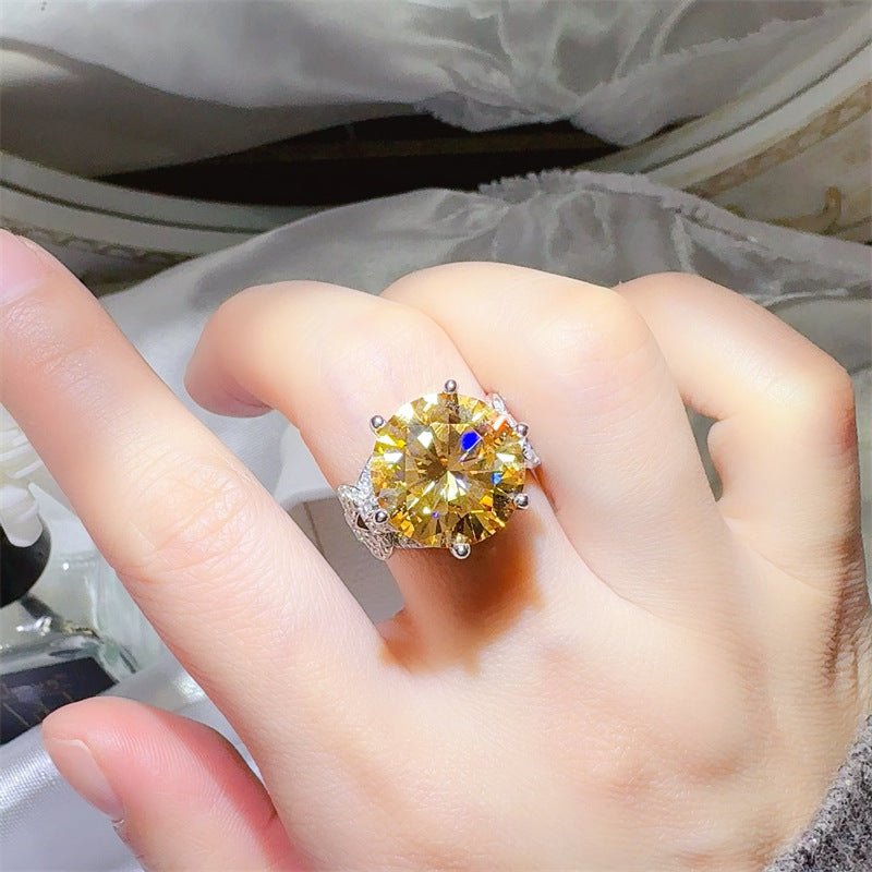 Yellow Moissanite Halo Ring for Women, 5 Carat or 10 Carat Statement Engagement Ring – view 4