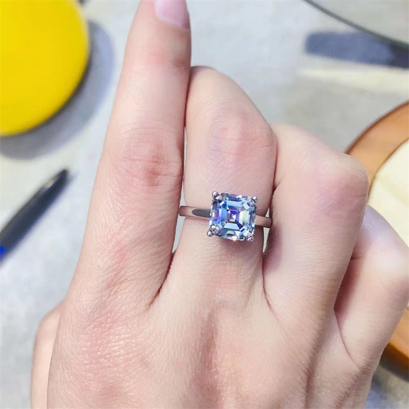 Colorful Moissanite Ring for Women, Square Cut Iridescent Ring – view 4