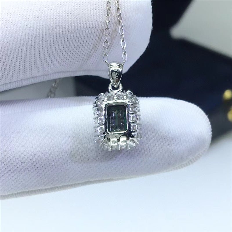 1 Carat Green Moissanite Pendant Necklace, Emerald-Cut Halo Pendant, Elegant Chain Jewelry for Daily Wear and Gifting – view 4