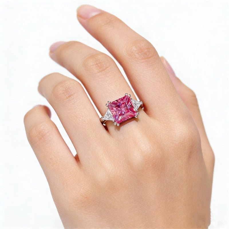 Pink 5 Carat Princess Cut Moissanite Three Stone Ring for Women – view 4