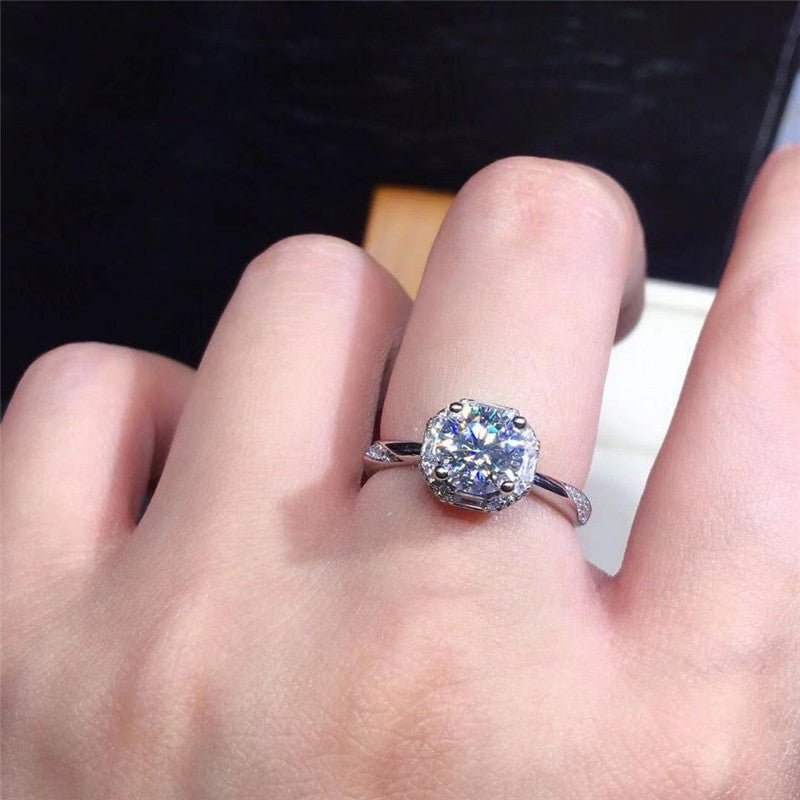 Moissanite Engagement Ring for Women, 18K White Gold Look Solitaire Halo Ring, 1ct 1.5ct 2ct 3ct Proposal Ring – view 4