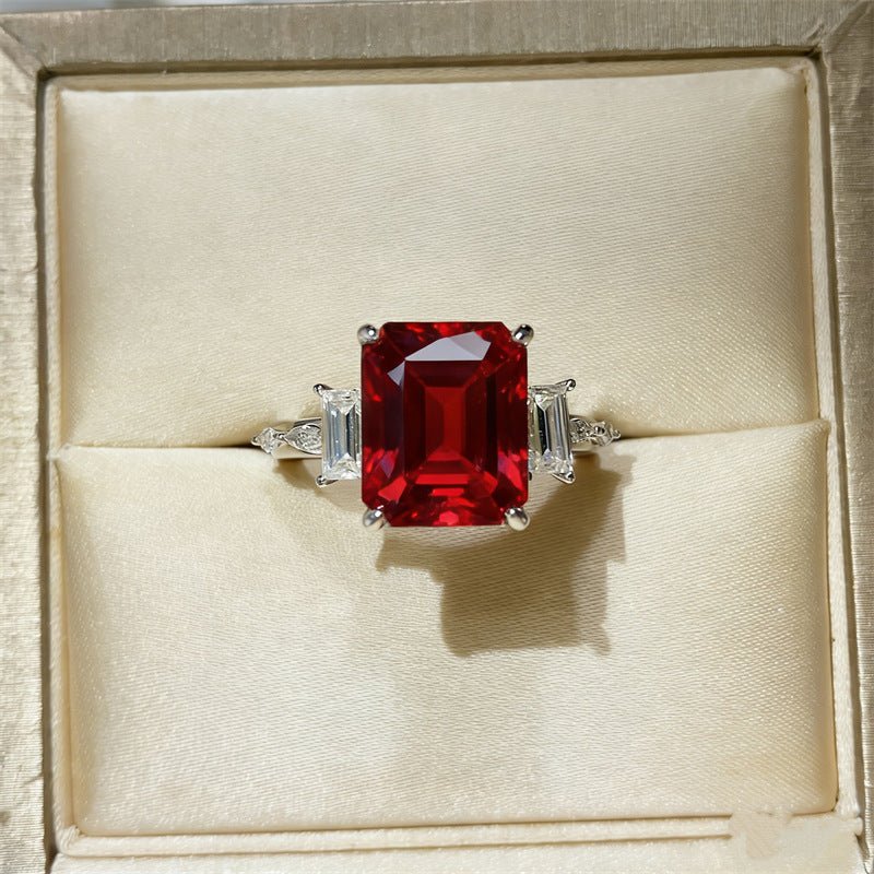 5 Carat Moissanite Ring for Women, Emerald Cut Geometric Halo Engagement Ring – view 4