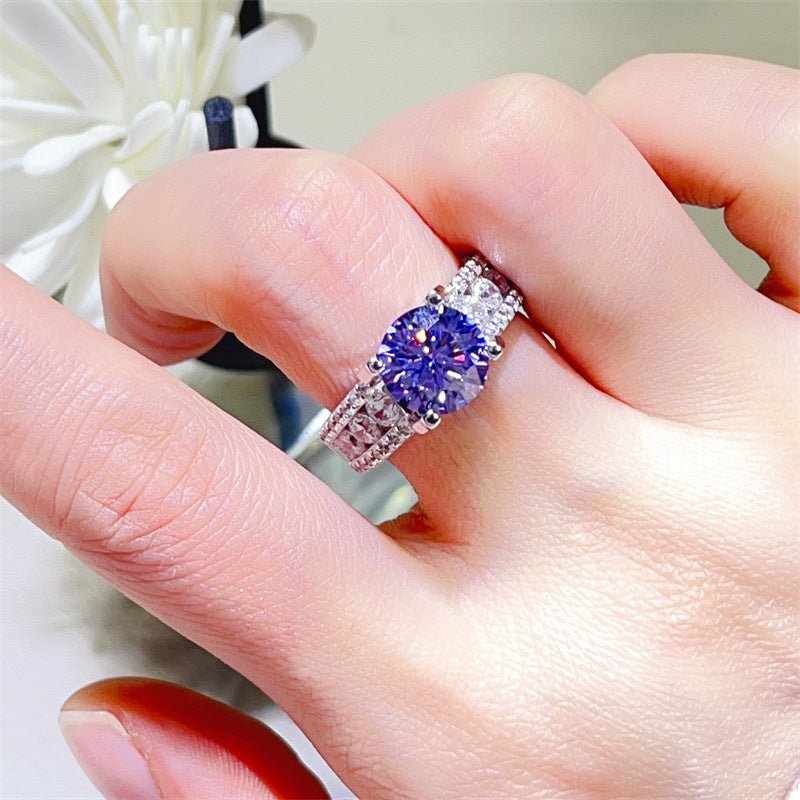 Purple Moissanite Ring for Women, 3 Carat or 5 Carat Round Cut Engagement Ring with Pave Band – view 4