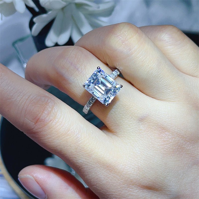5 Carat Emerald Cut D Color Moissanite Ring for Women, Pavé Band Engagement Ring – view 4