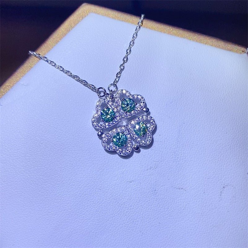 Green Moissanite Four Leaf Clover Pendant Necklace for Women, Leaf Shape Collarbone Chain Jewelry – view 4