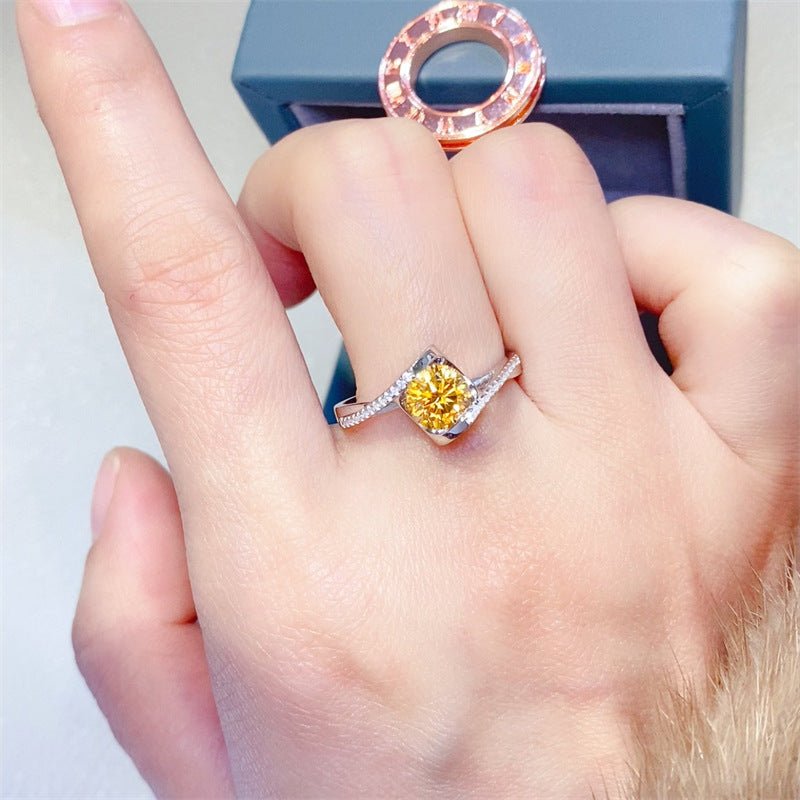 Yellow Moissanite Ring for Women, Geometric U-Shaped Engagement Promise Ring – view 4