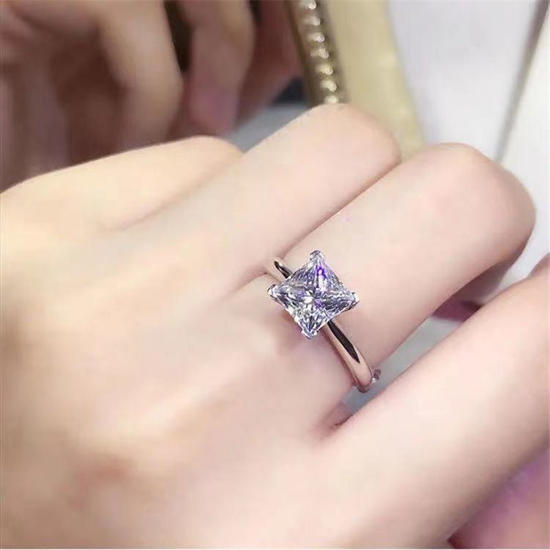 Princess Cut Moissanite Ring for Women, Square Solitaire Engagement Ring, 1 Carat or 2 Carat – view 4