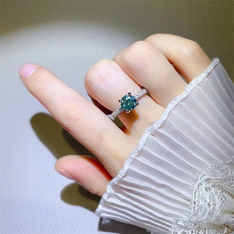 Green Moissanite Ring for Women, Halo Engagement Ring Style, Floral and Solitaire-Inspired Statement Ring – view 4