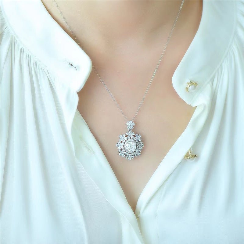 Moissanite Floral Halo Pendant Necklace, Oval Center Stone Gift Necklace – view 4