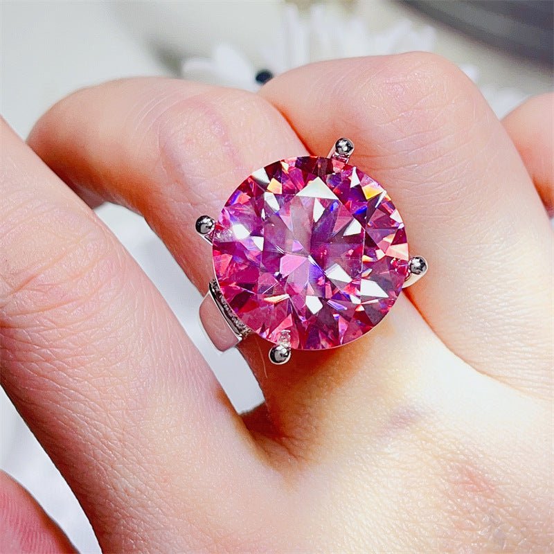 Pink Moissanite Ring for Women – 20 Carat Round Solitaire Statement Ring – view 4