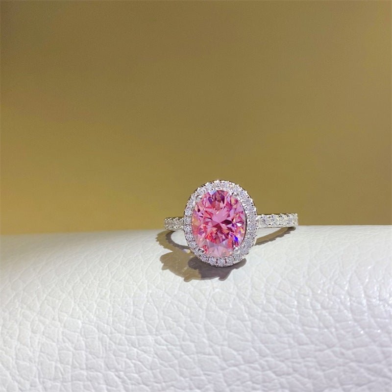 Pink Oval Moissanite Halo Ring for Women, 1 to 5 Carat Statement Engagement Ring – view 4