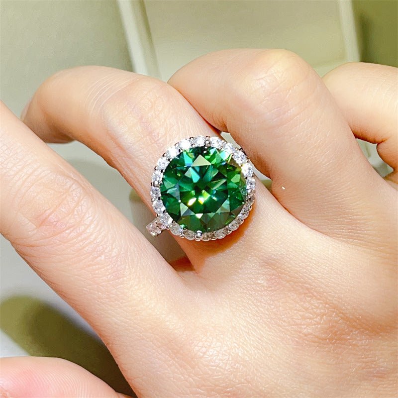 Green Moissanite Halo Ring for Women, 5 Carat Round Statement Engagement Ring – view 4