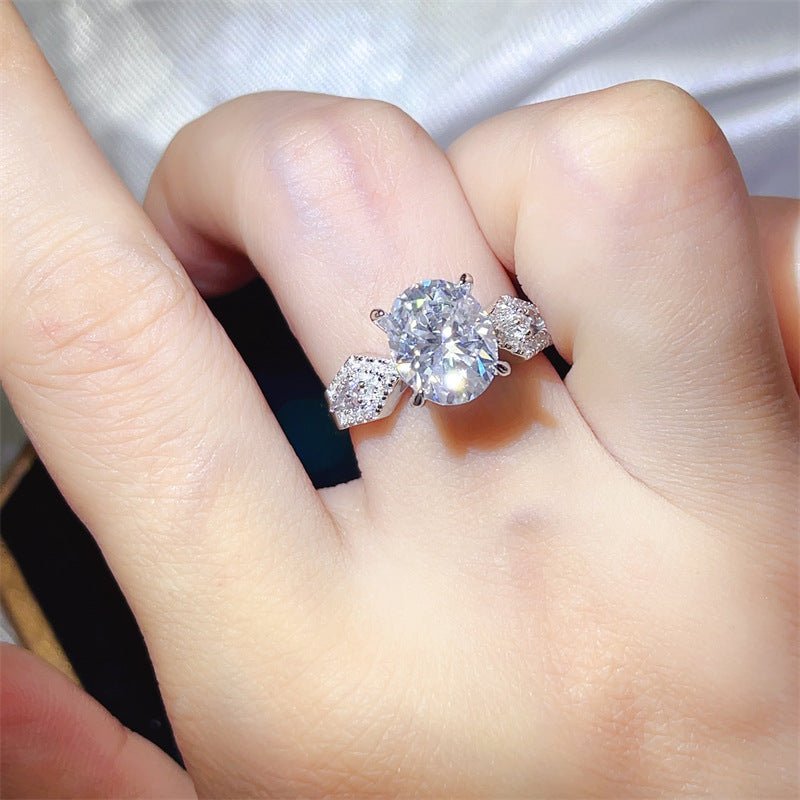 3 Carat Oval Moissanite Ring with Geometric Side Accents for Women – view 4