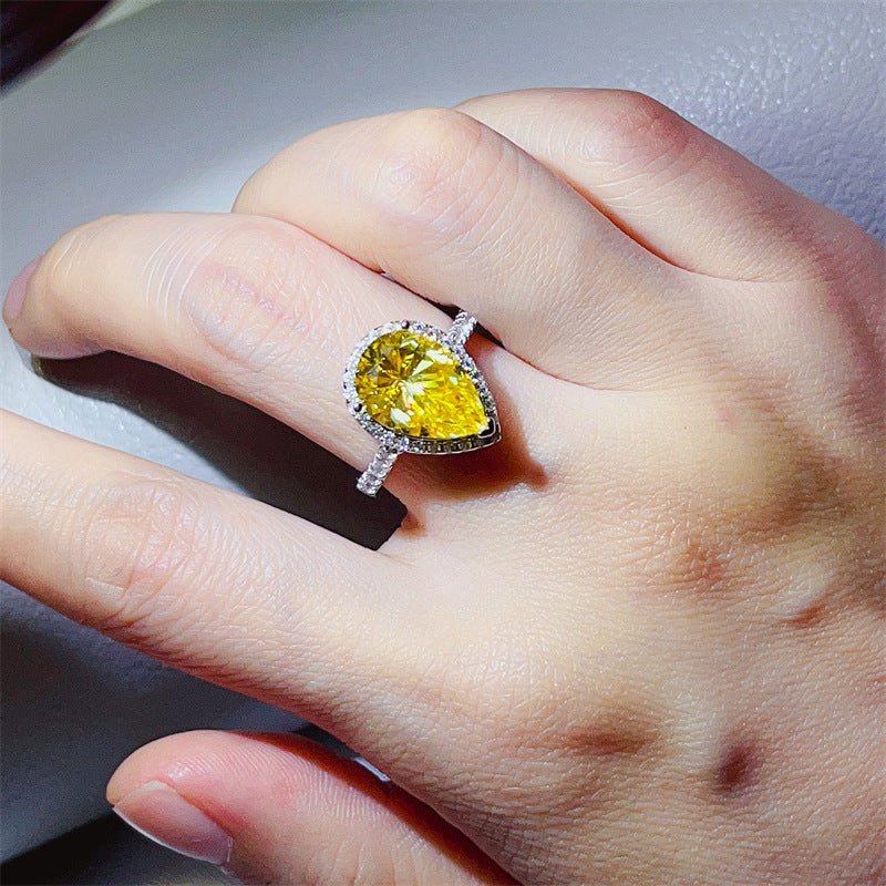 5 Carat Yellow Pear Cut Moissanite Halo Ring for Women – view 4