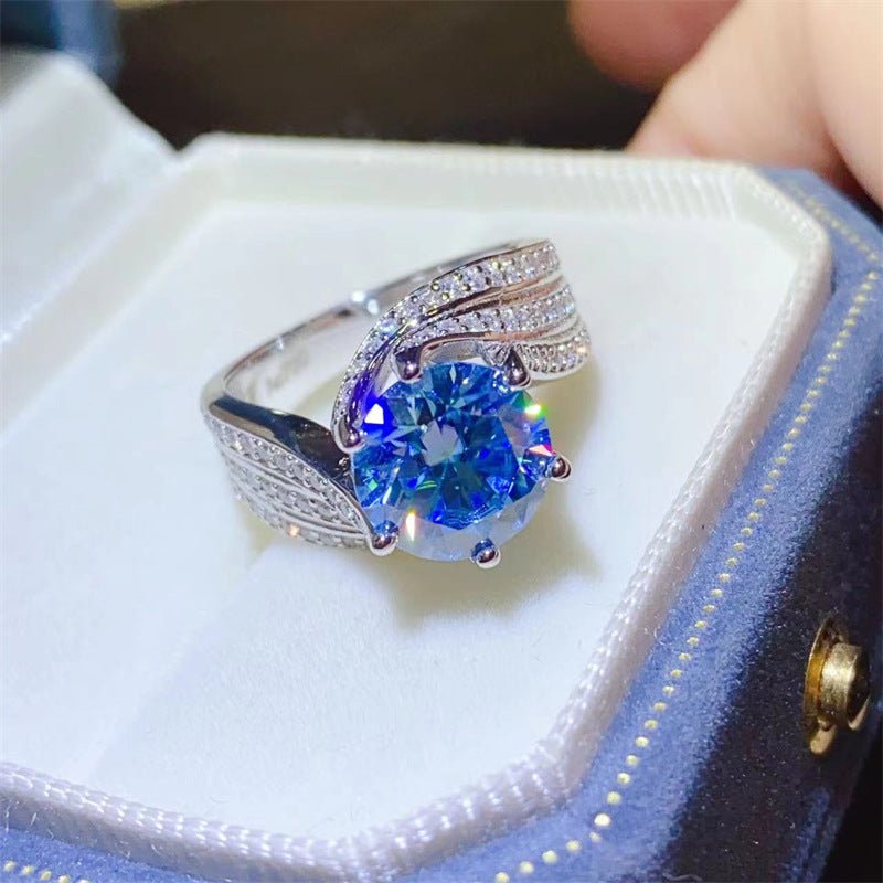 Blue Moissanite Halo Ring for Women, 3 Carat or 5 Carat Floral Crossover Engagement Ring – view 4