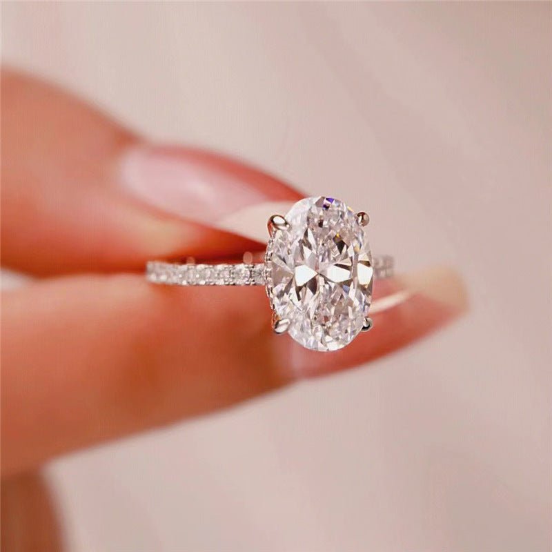 Oval Cut Moissanite Ring with Pavé Band for Women, European American Style Promise Ring – view 4