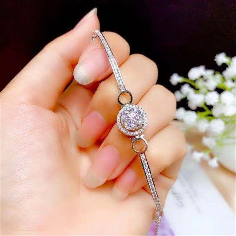 1 Carat Moissanite Bracelet for Women, Round Halo, 18K White Gold – view 4