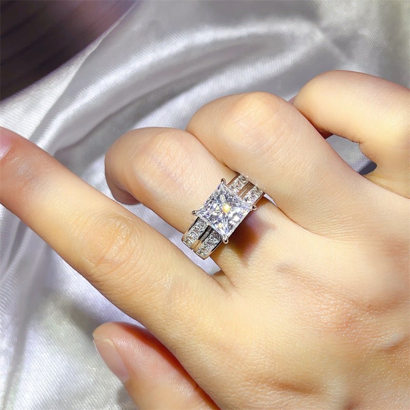 Moissanite Ring with Square Center Stone and Double Band Design – view 4