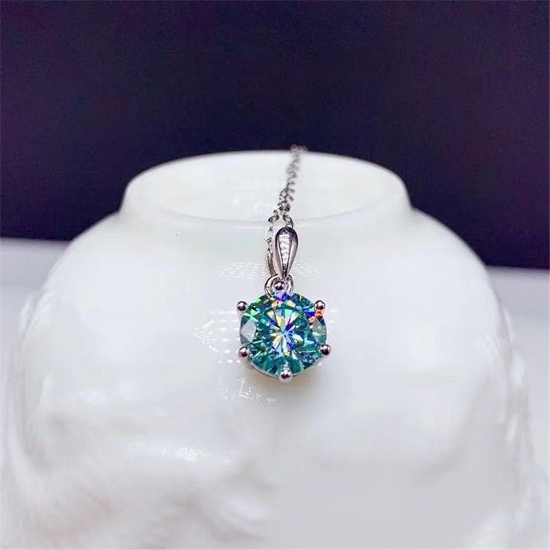 Moissanite Round Pendant Necklace, Six-Prong Chain Jewelry – view 4