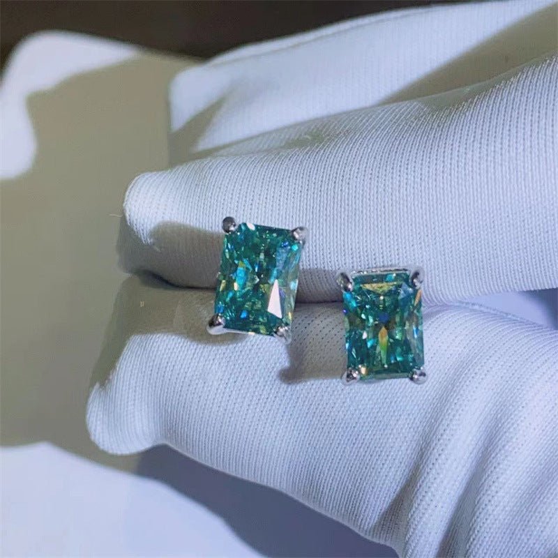Radiant Cut Moissanite Stud Earrings, Geometric Rectangle Unisex Ear Studs – view 4