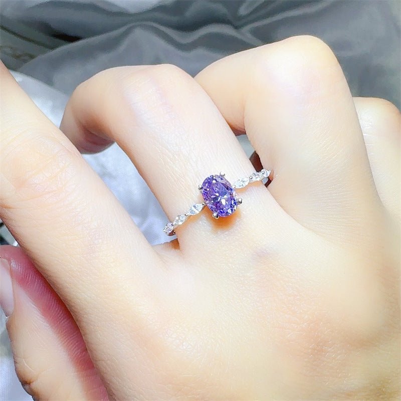 Purple Oval Moissanite Ring for Women, Oval Engagement Ring with Accent Stones, 1 Carat or 2 Carat – view 4