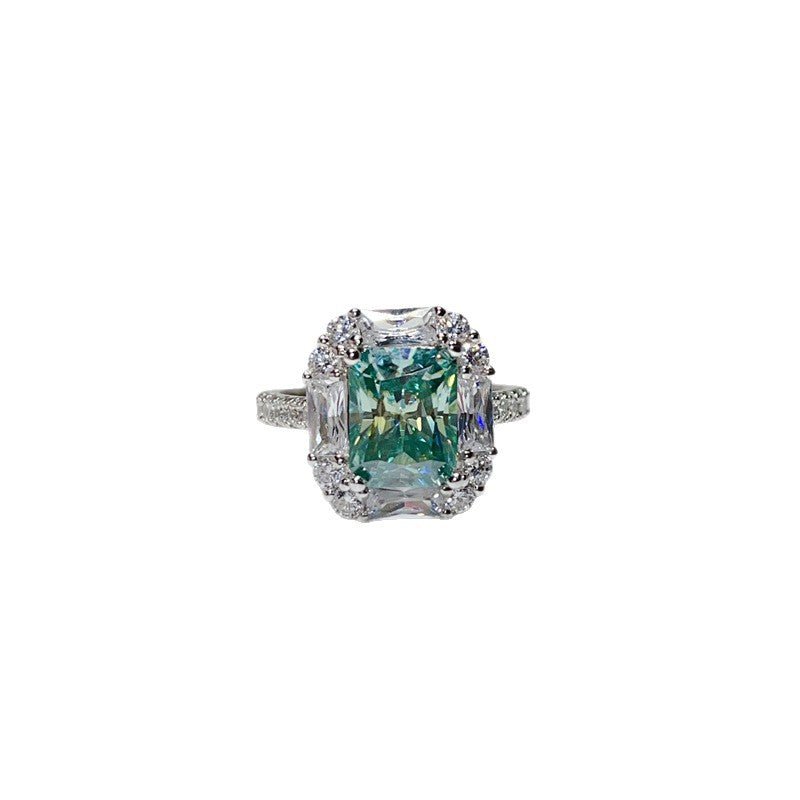 3 Carat Green Radiant Cut Moissanite Halo Ring for Women, Geometric Engagement Ring, Rectangular Statement Ring – view 5