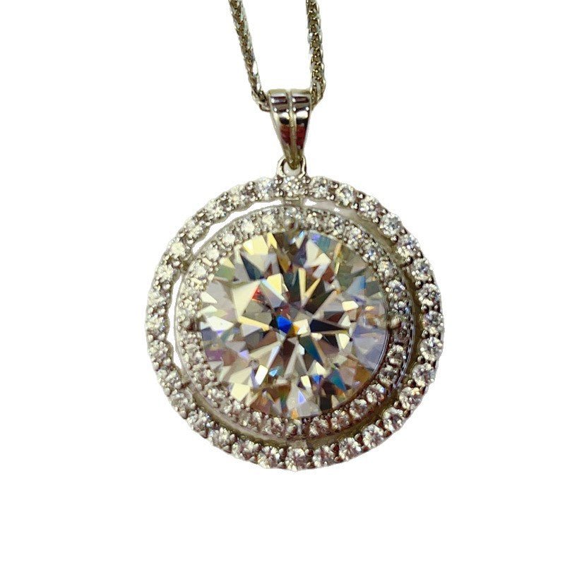 925 Silver Moissanite Pendant Necklace Round Halo 10 Carat Style Chain for Women – view 5